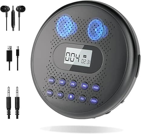 Vulpecula Spade - CD Player Portable with Dual Stereo Speakers, Rechargeable Portable CD Player for Car with Headphones