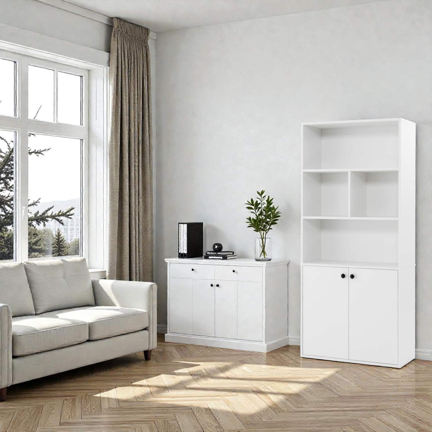 Hivvago - Freestanding 5-Shelf Bookcase with Adjustable Tier and Open Display Cubes - White