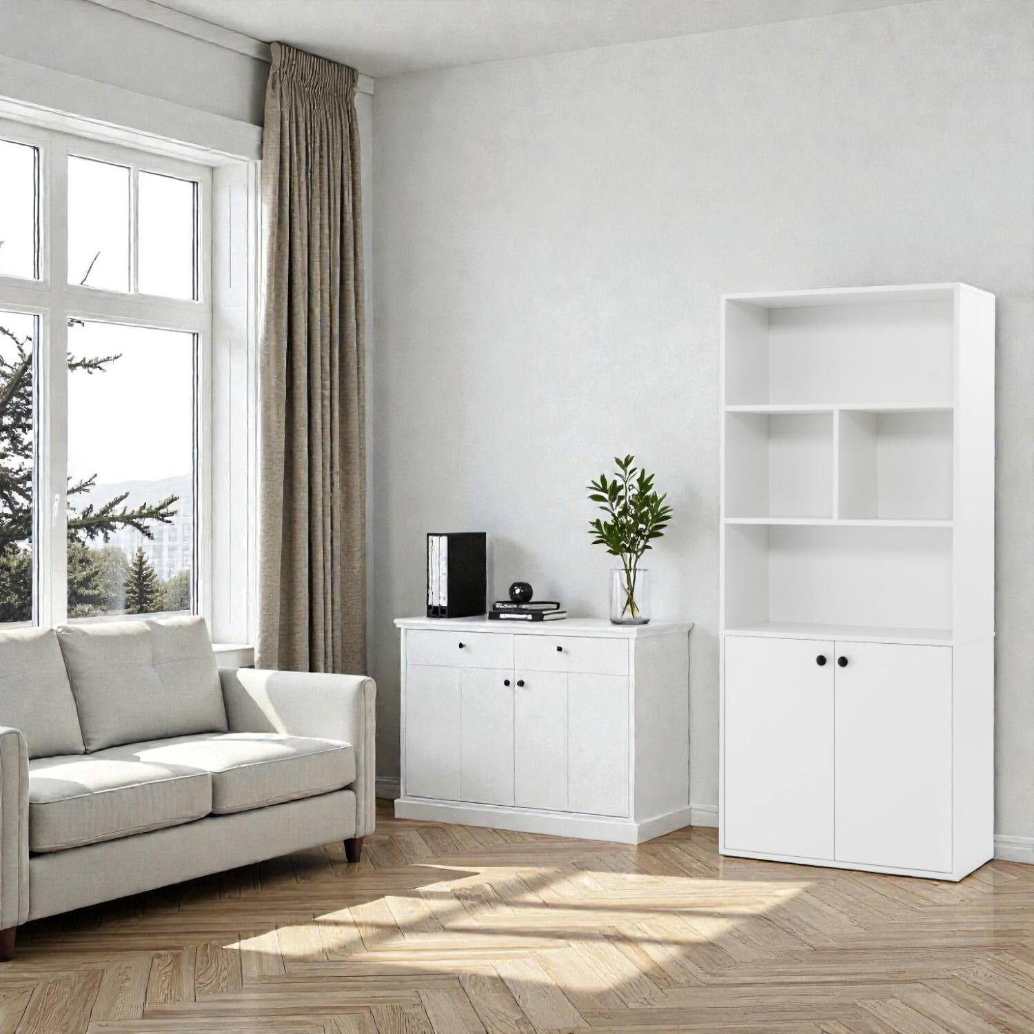 Front. Hivvago - Freestanding 5-Shelf Bookcase with Adjustable Tier and Open Display Cubes - White.