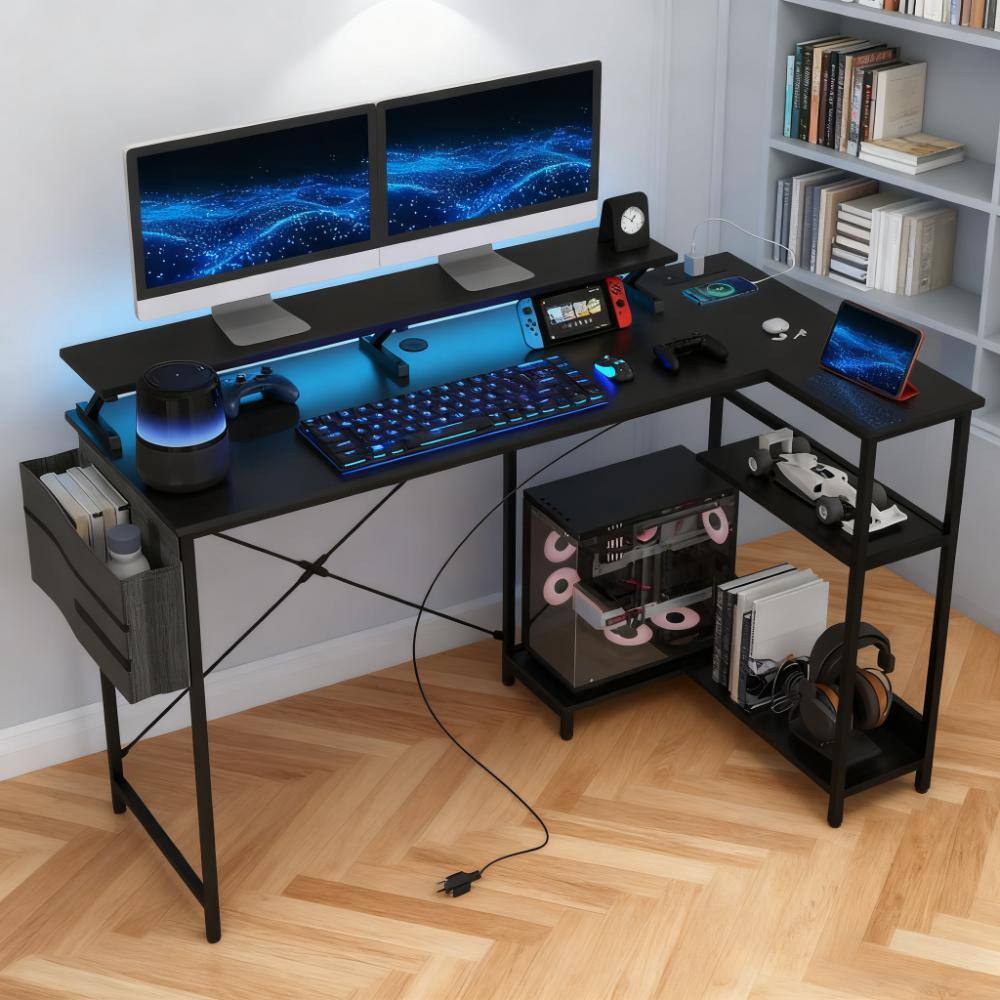 Angle. Aukfa - Computer Desk with Reversible L Shaped, Corner Desk,For Home and Office - Black.