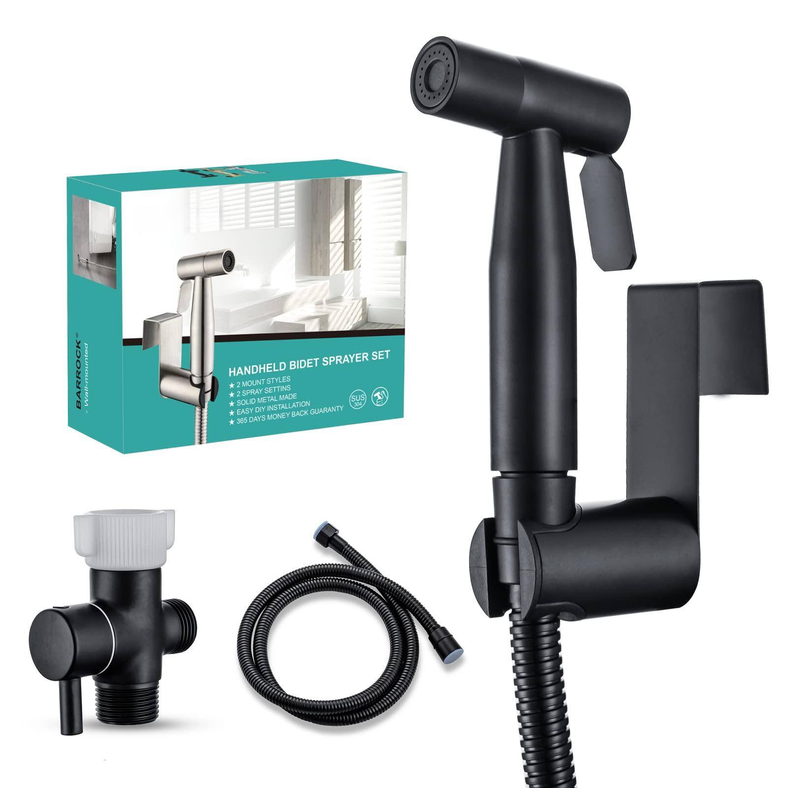Paradigms Interiors - Handheld Bidet Sprayer For Toilet Stainless Metal Made Cloth Diaper Spraying Kit Bathroom Attachment Set Ba - Matte Black-1