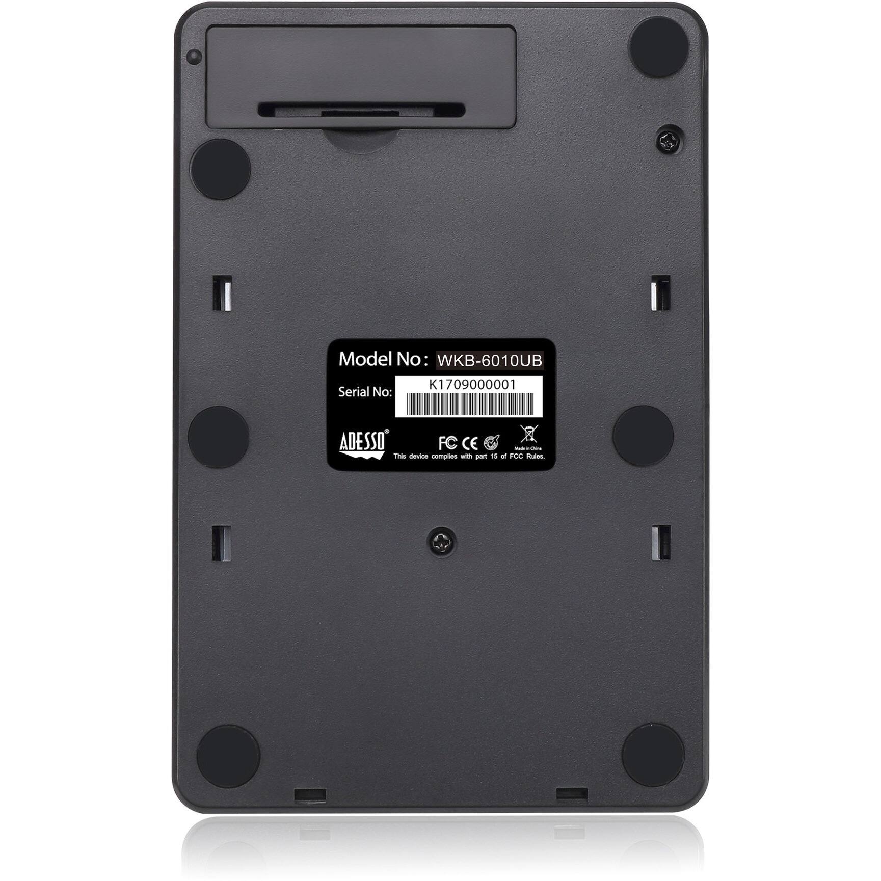Model No: WKB-6010UB  
Serial No: K1709000001  

ADESSO  
FC CE  
This device complies with part 15 of FCC Rules.  

ADESSO