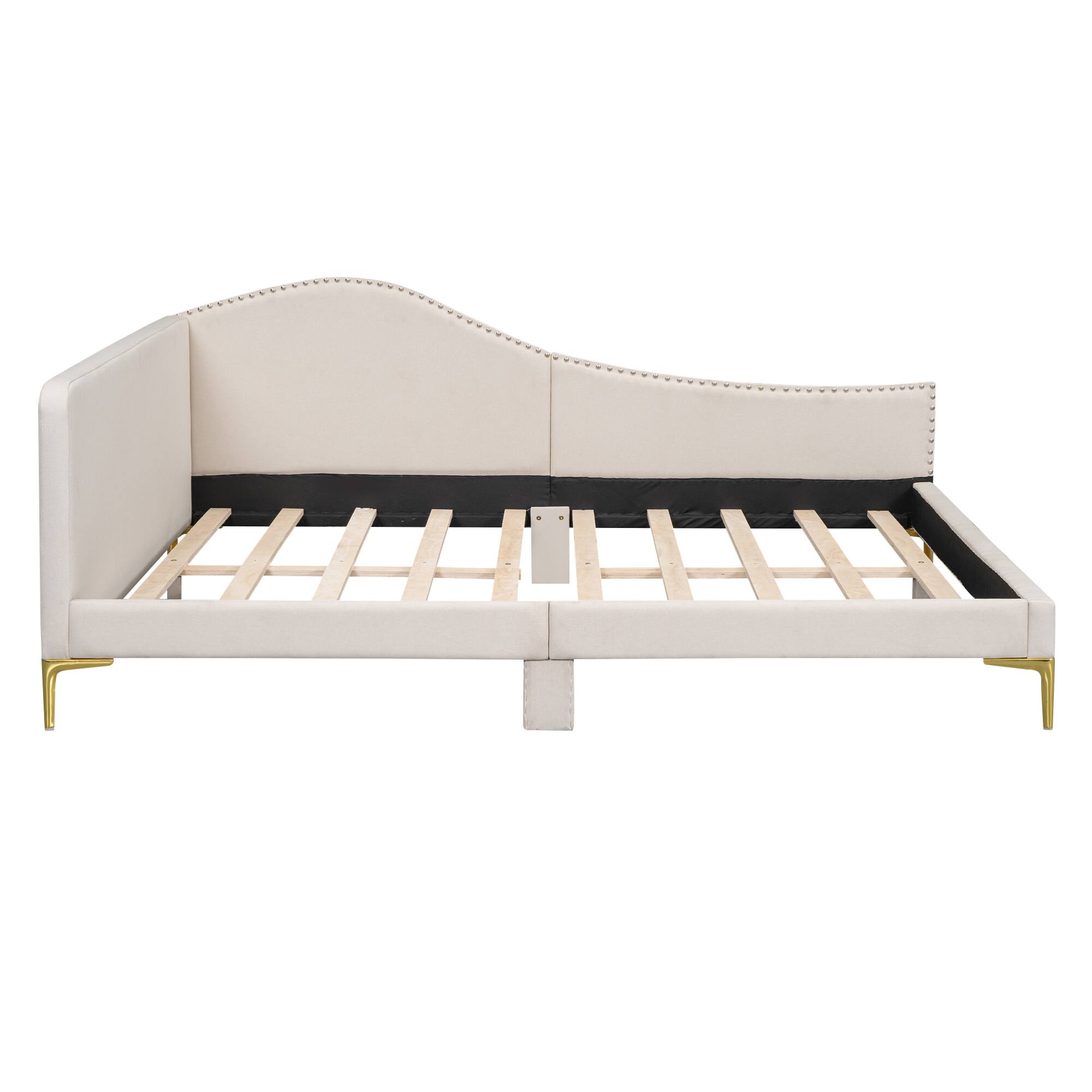 Alt View 9. GOODSILO - Full Size Upholstered Daybed with Headboard and Armrest, Support Legs - Beige.