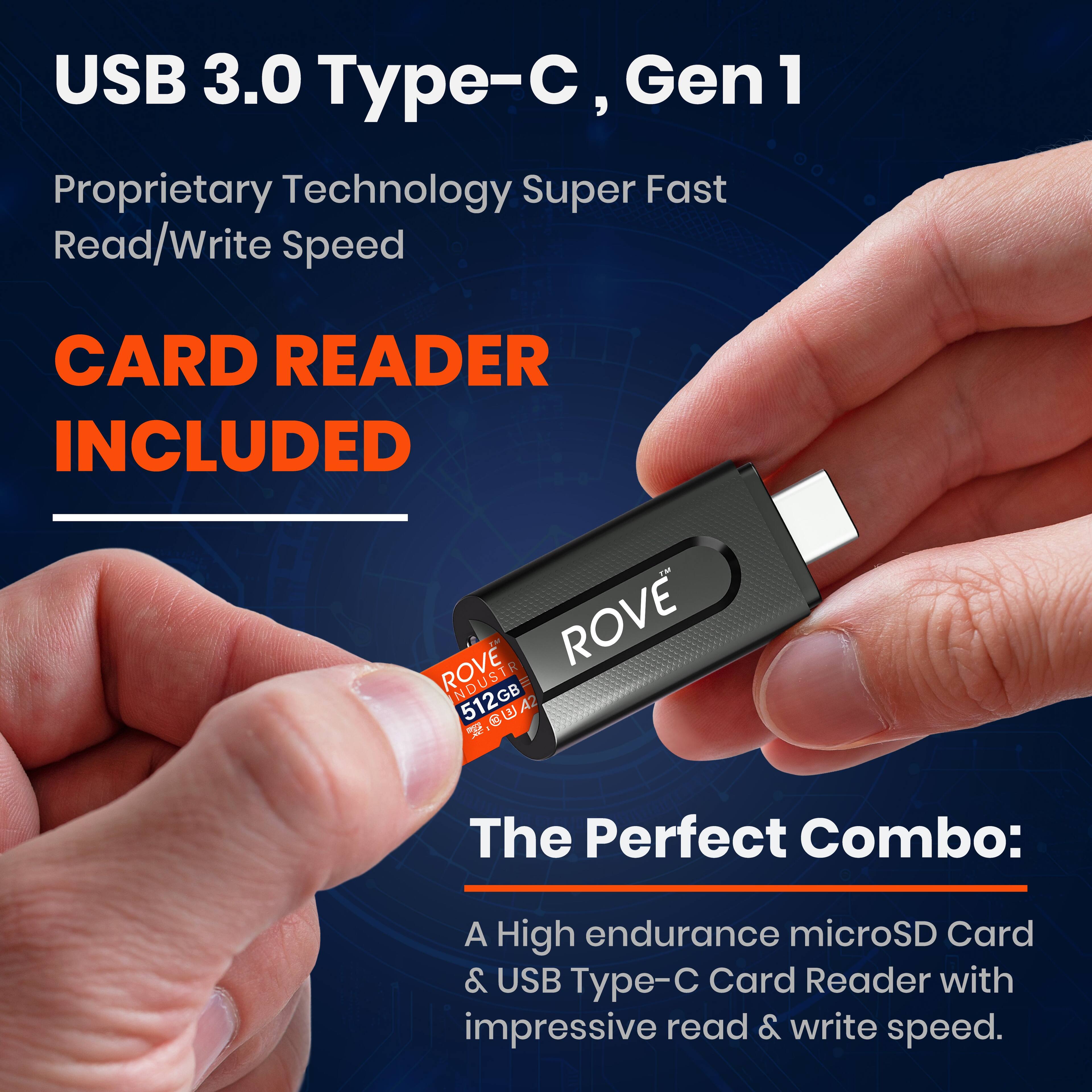 USB 3.0 Type-C, Gen 1  
Proprietary Technology Super Fast Read/Write Speed  

CARD READER INCLUDED  

The Perfect Combo:  
A High endurance microSD Card & USB Type-C Card Reader with impressive read & write speed.