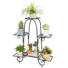 Front. Costway - 6 Tier Flower Pot Holder Metal Vertical Shelves Corner Plants Display Rack - Black.