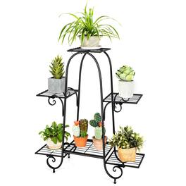 Costway - 6 Tier Flower Pot Holder Metal Vertical Shelves Corner Plants Display Rack - Black
