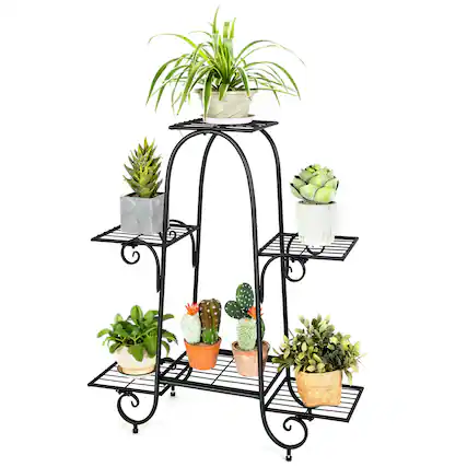Front. Costway - 6 Tier Flower Pot Holder Metal Vertical Shelves Corner Plants Display Rack - Black.