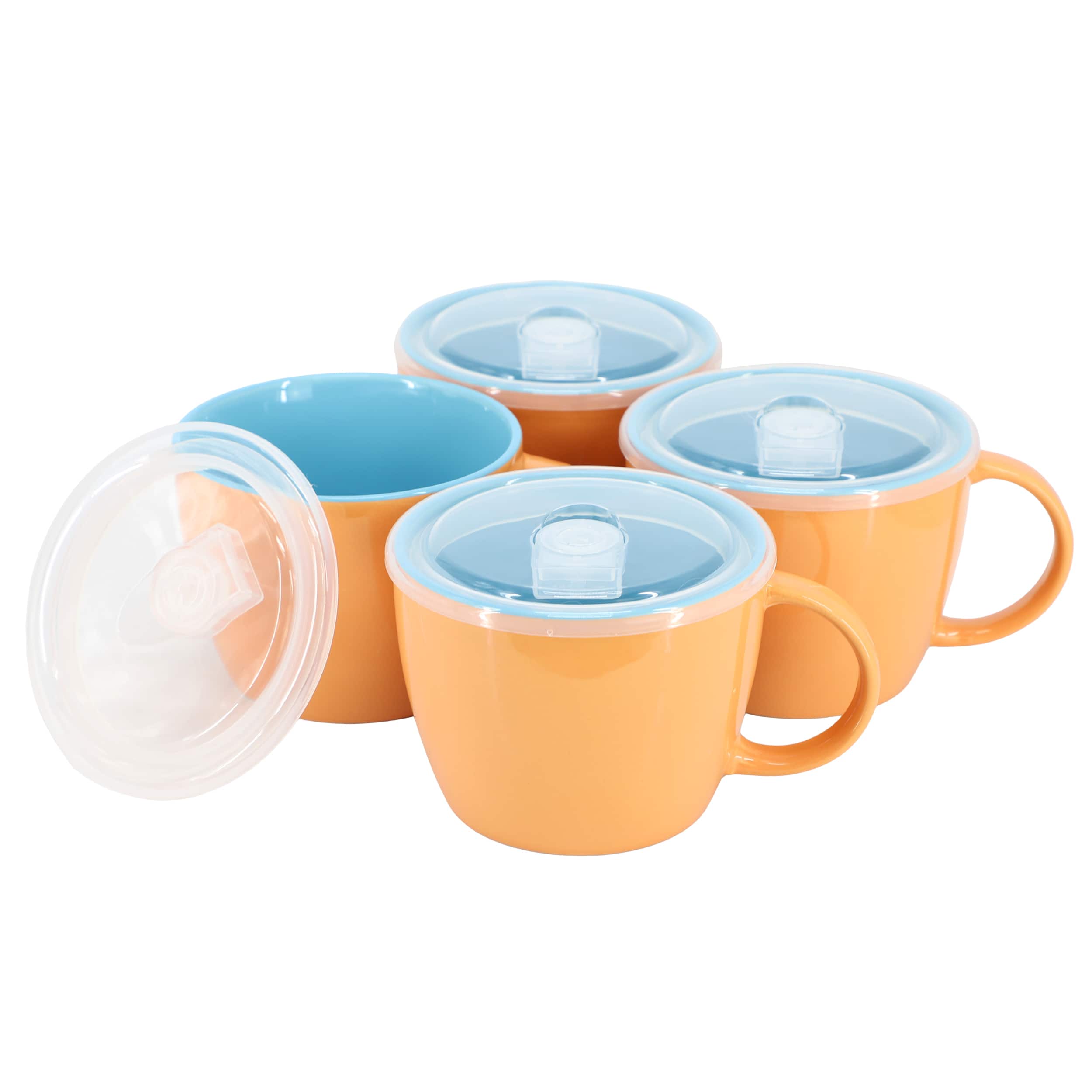 Photos - Mug / Cup Gibson  Home On The Go 4 Piece 25 Ounce Stoneware Soup Cup Set with Lid - Peach 310122056M 