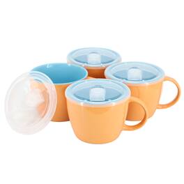 Gibson - Home On The Go 4 Piece 25 Ounce Stoneware Soup Cup Set with Lid - Peach