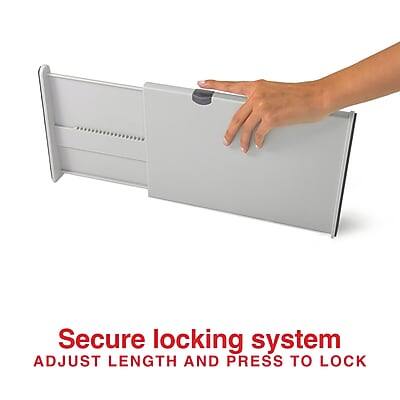 Secure locking system  
ADJUST LENGTH AND PRESS TO LOCK