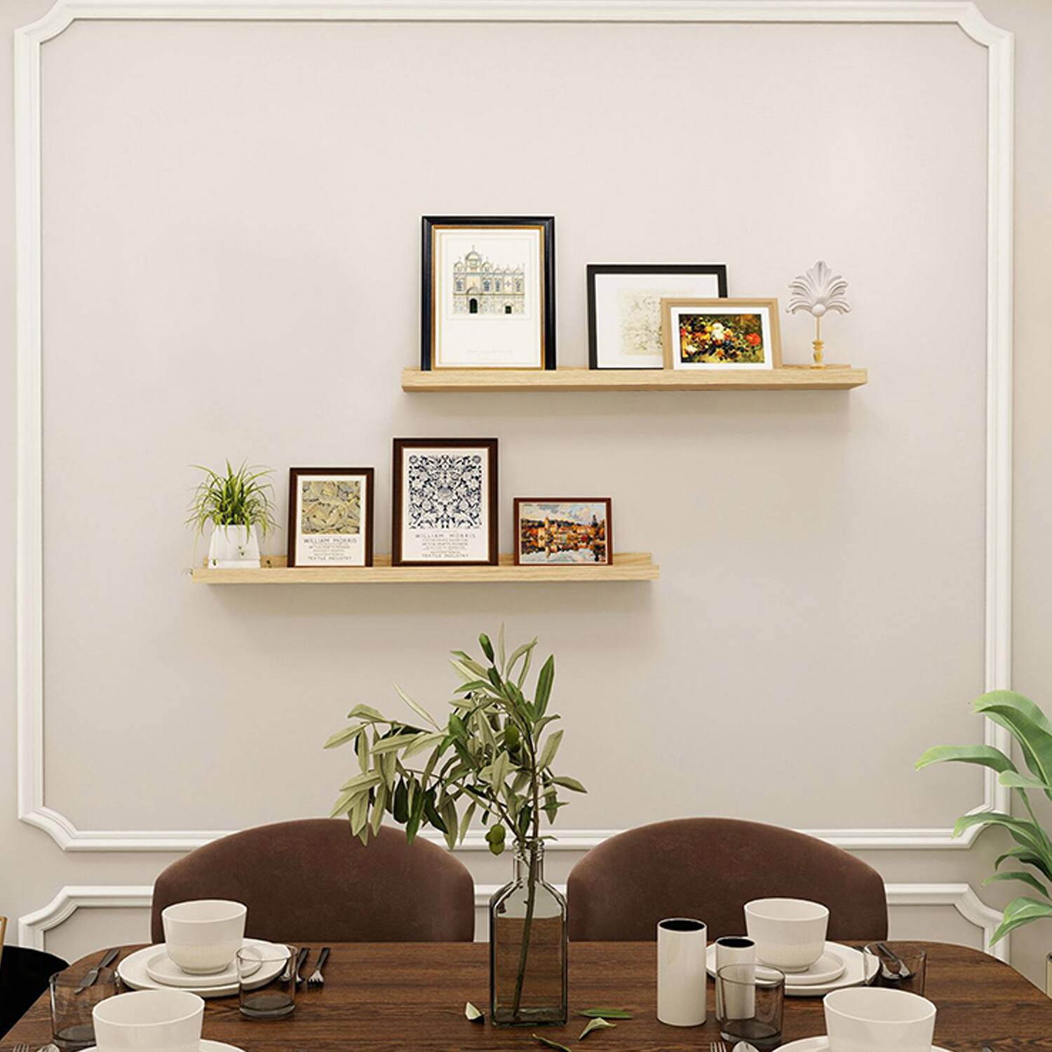 Alt View 1. BOMEDA - 2 Pack 36 in Floating Picture Ledge Wall Shelves, Rustic Wooden Shelf for Books, Frames & Decor Display Floating Shelves - Oak.