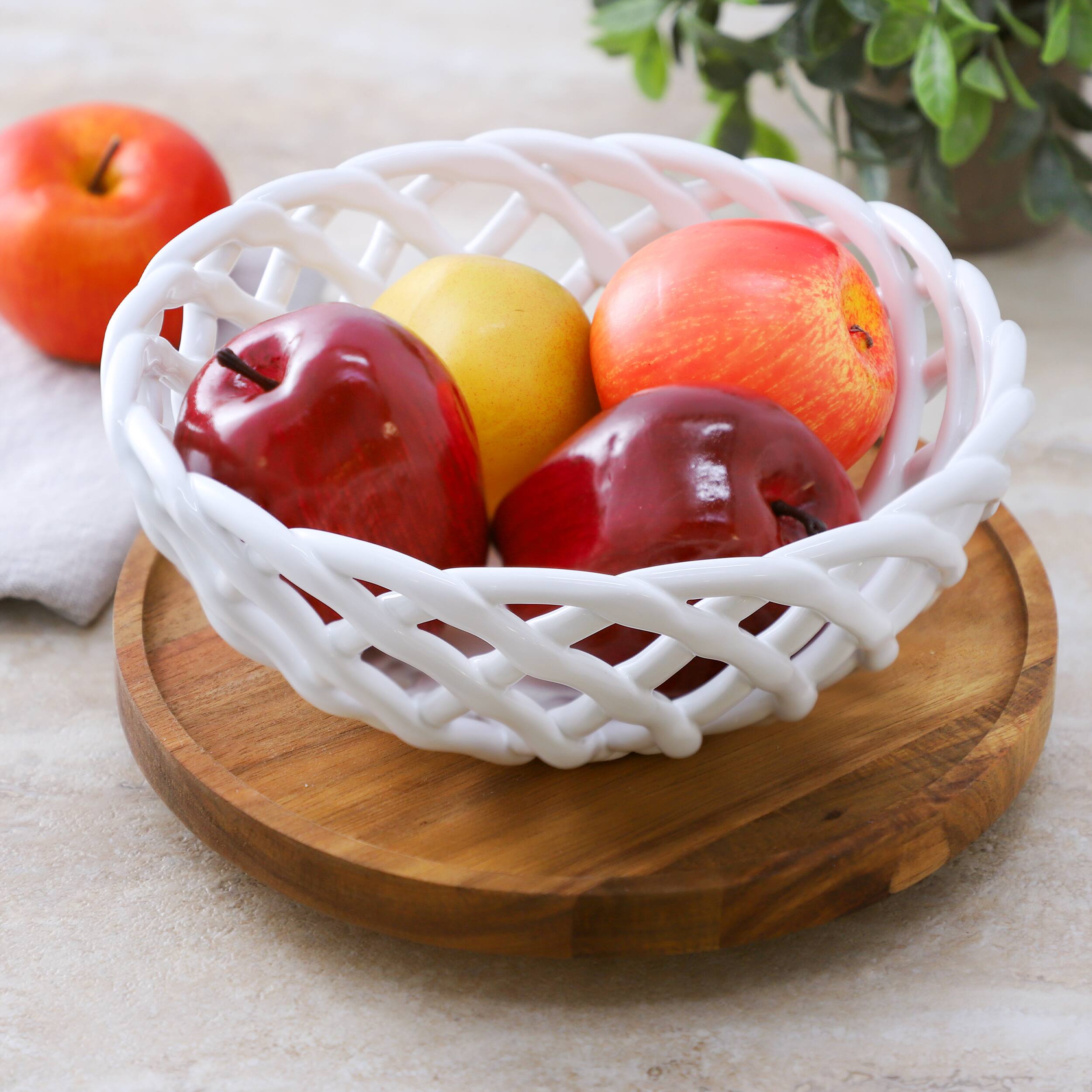 Alt View 4. Meritage - Meritage Modern Prestige 9.5 Inch Round Dolomite Basket Serving Bowl in White - White.