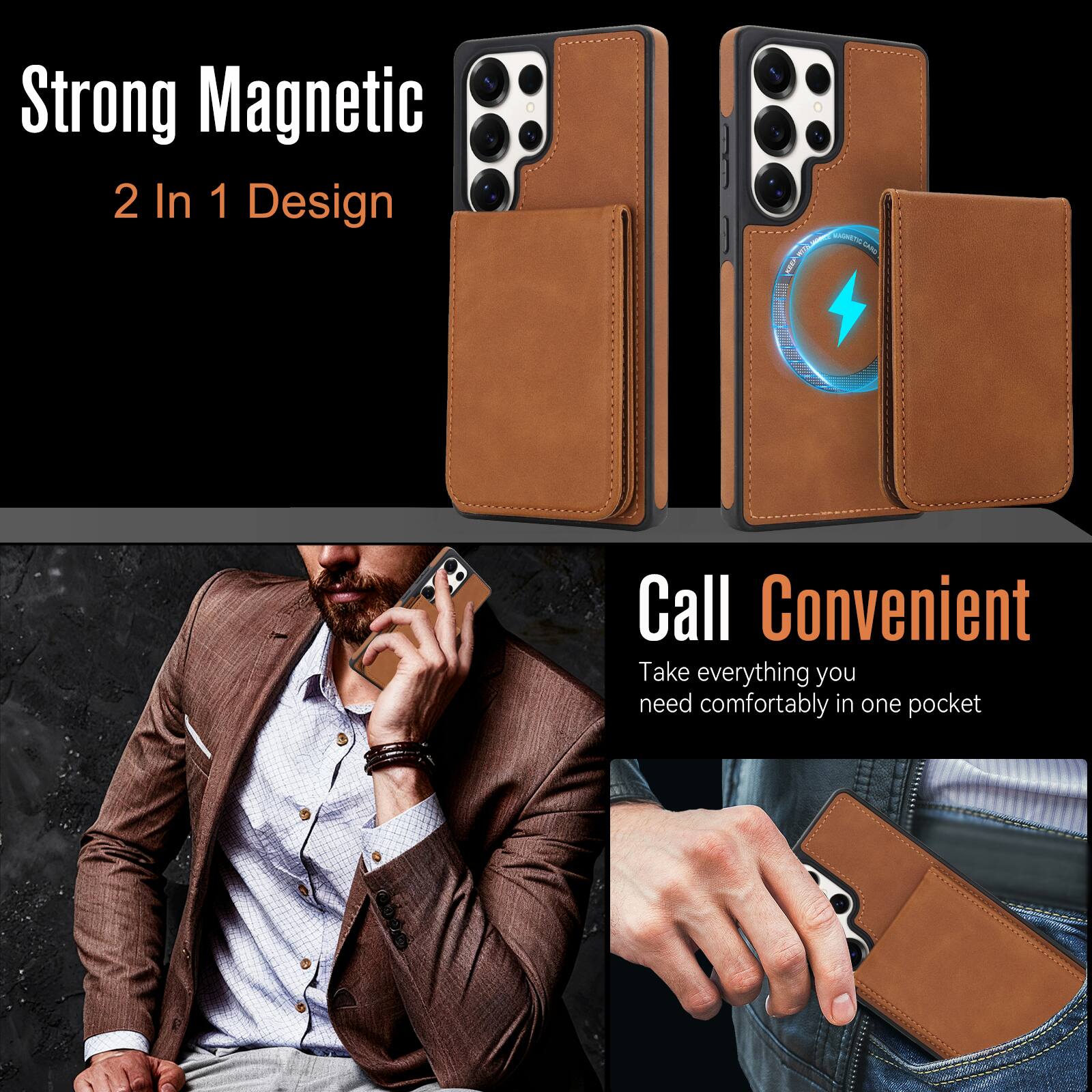 Strong Magnetic 2 In 1 Design

Call Convenient

Take everything you need comfortably in one pocket