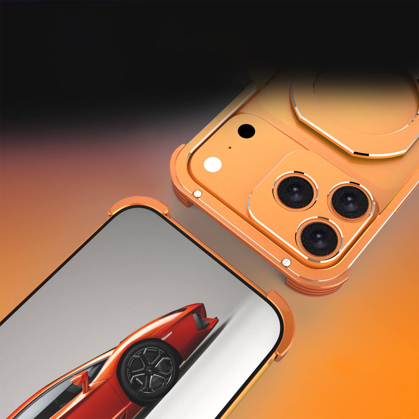 Alt View 2. Dteck - Rugged Bumper Case for Apple iPhone 17 Pro Max with Ring Kickstand, Ultra-Thin Shockproof Magnetic Aluminum Frame Cover - Silverred.