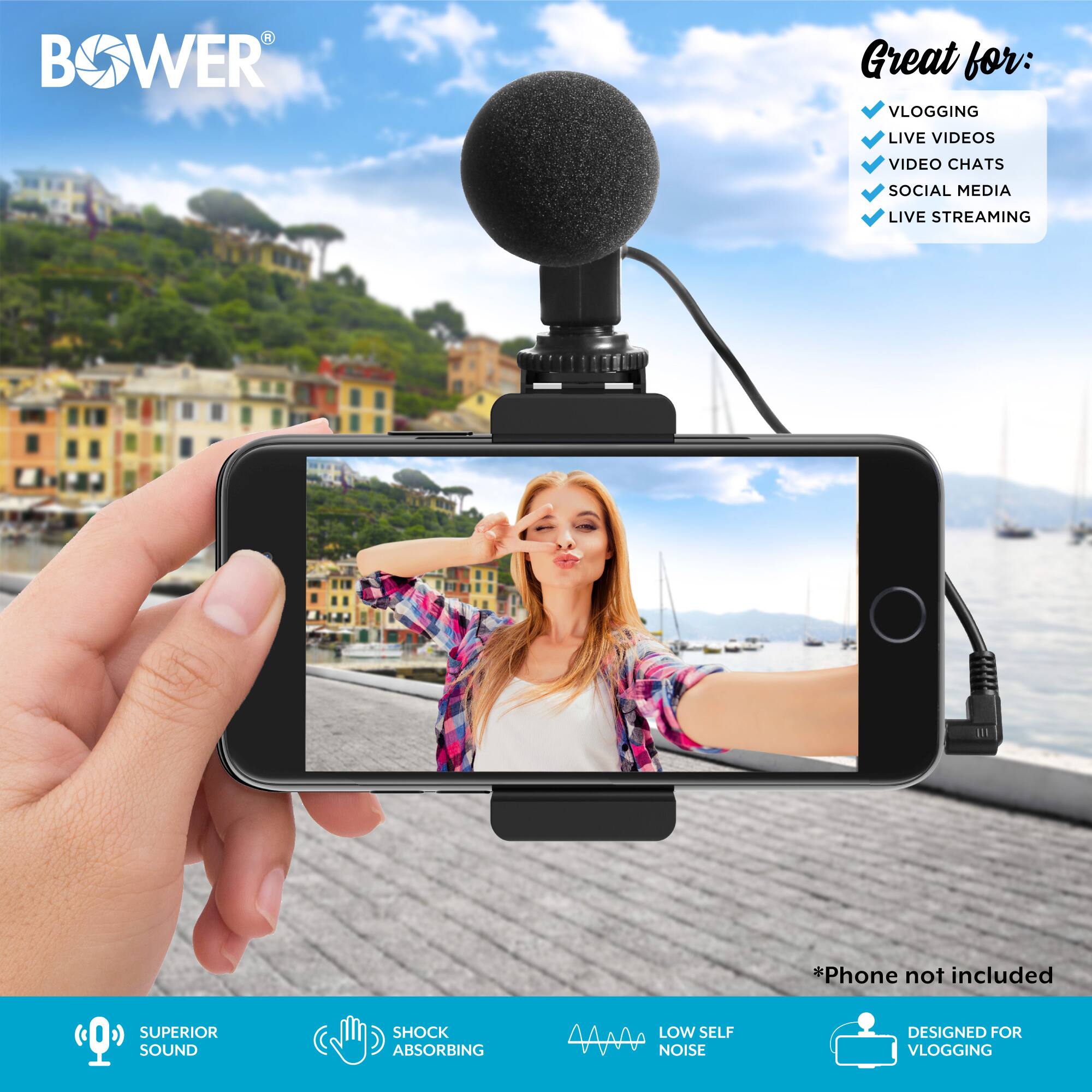 BOWER

Great for: VLOGGING
LIVE VIDEOS
VIDEO CHATS
SOCIAL MEDIA
LIVE STREAMING

*Phone not included

SUPERIOR SOUND
SHOCK ABSORBING
LOW SELF NOISE
DESIGNED FOR VLOGGING