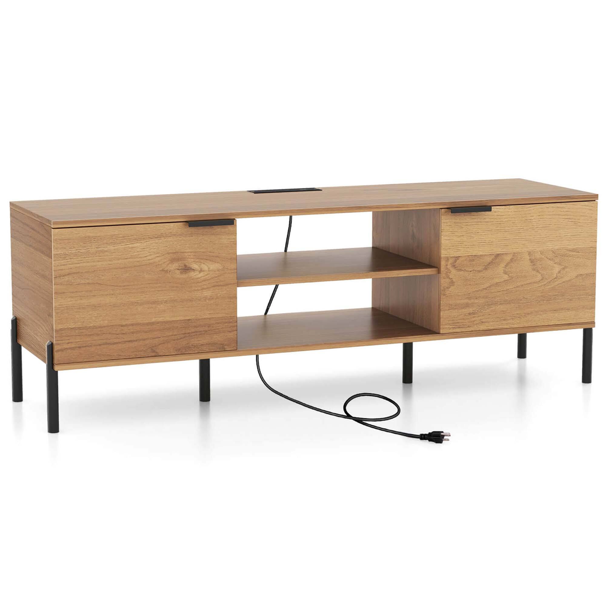 Alt View 1. Costway - 2-Door TV Stand with Charging Station Media Entertainment Center for TVs up to 65" - Natural.