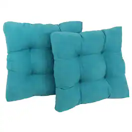 Blazing Needles - 19-inch Squared Microsuede Tufted Dining Chair Cushion (Set of Two) - Aqua Blue
