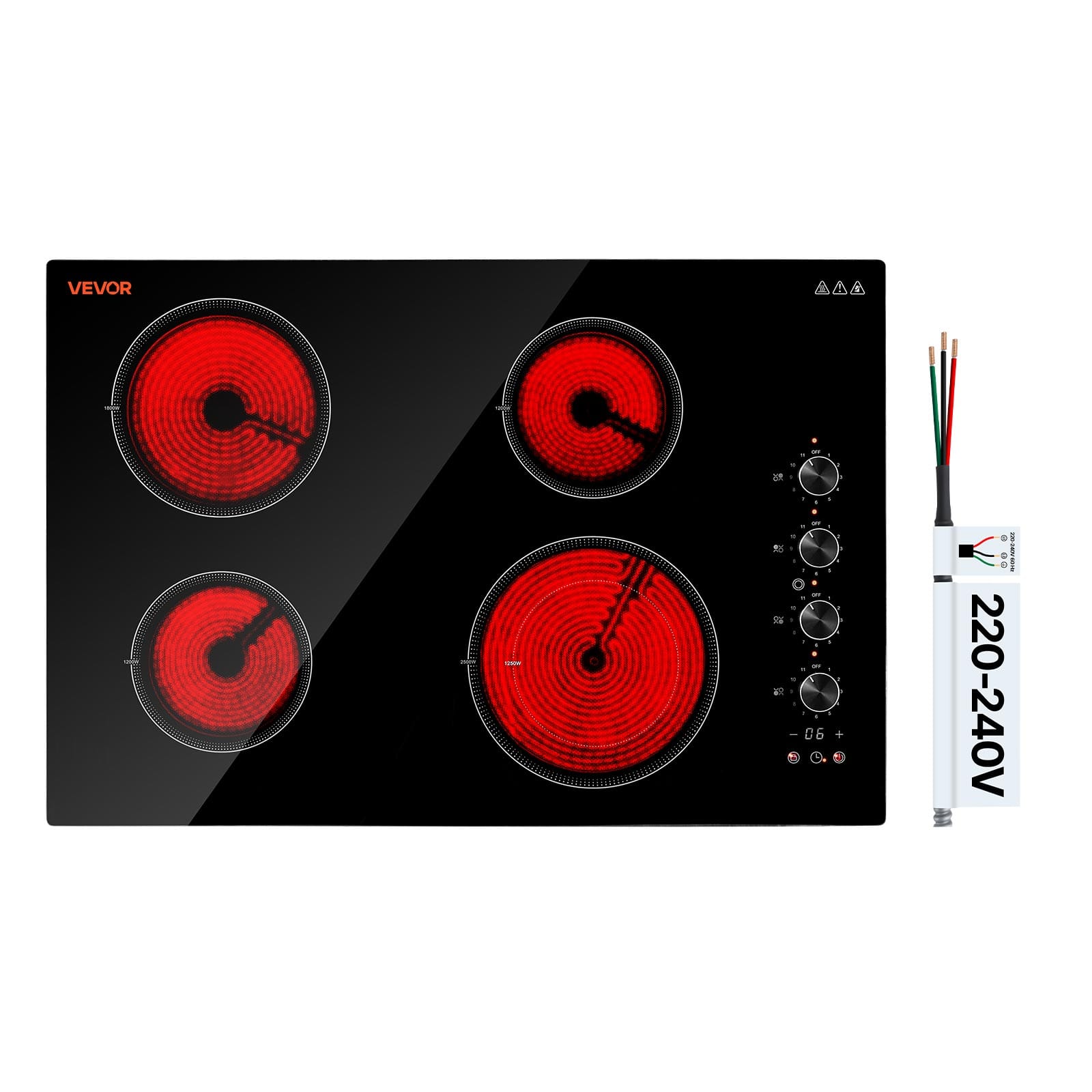 VEVOR - Electric Cooktop 30inch 4 Burners Stove Top 6700W 220V No Plug, Ceramic Built-in Radiant Electric Stove - Black
