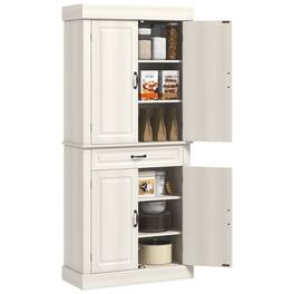 Homcom - 71" Freestanding Kitchen Pantry Cabinet, Tall Storage Cabinet with 4 Doors and Drawer for Dining Room - Distressed White