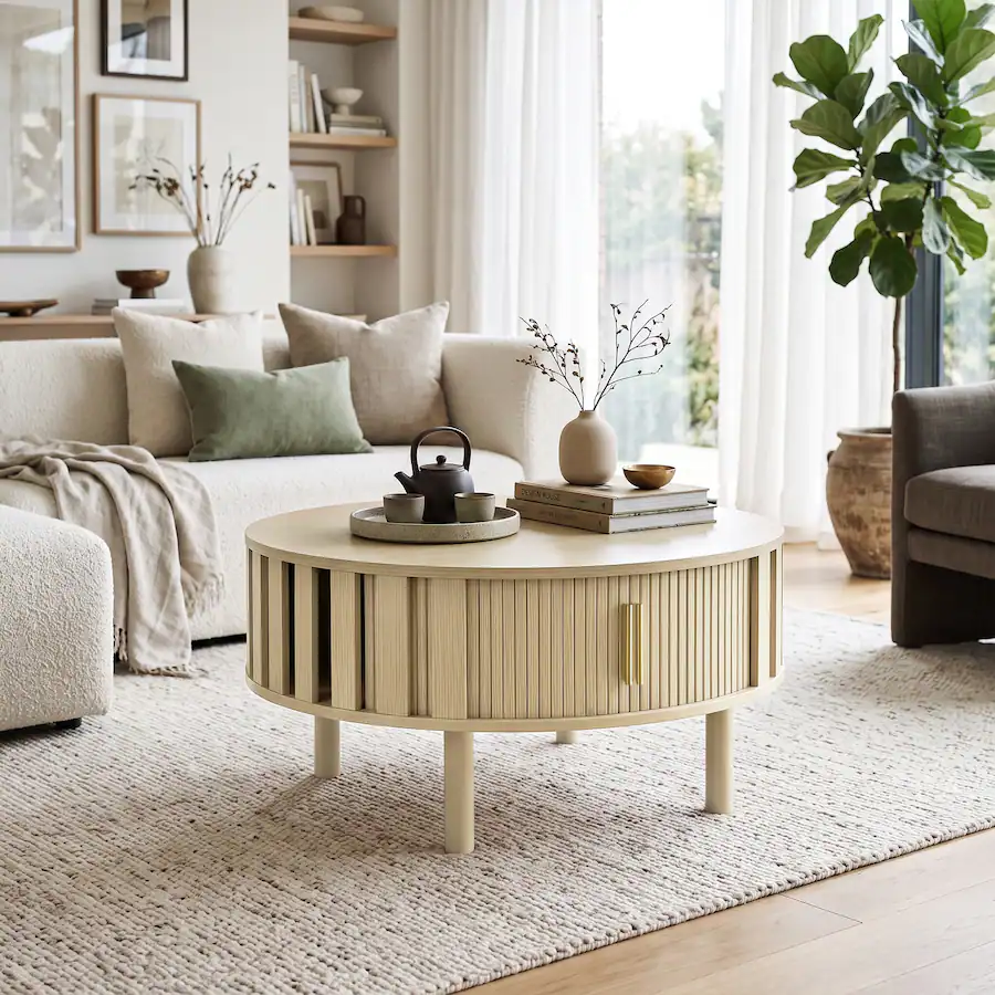 Ihomeadore 31.5" Mid Century Modern Fluted Round Coffee Table with ...