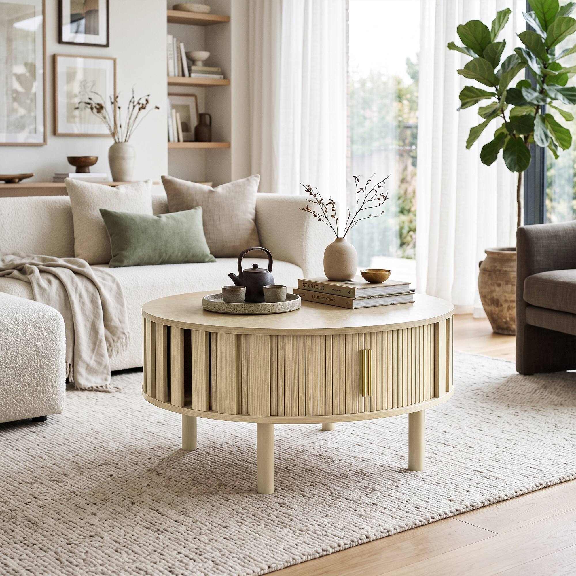 Ihomeadore 31.5" Mid Century Modern Fluted Round Coffee Table with ...