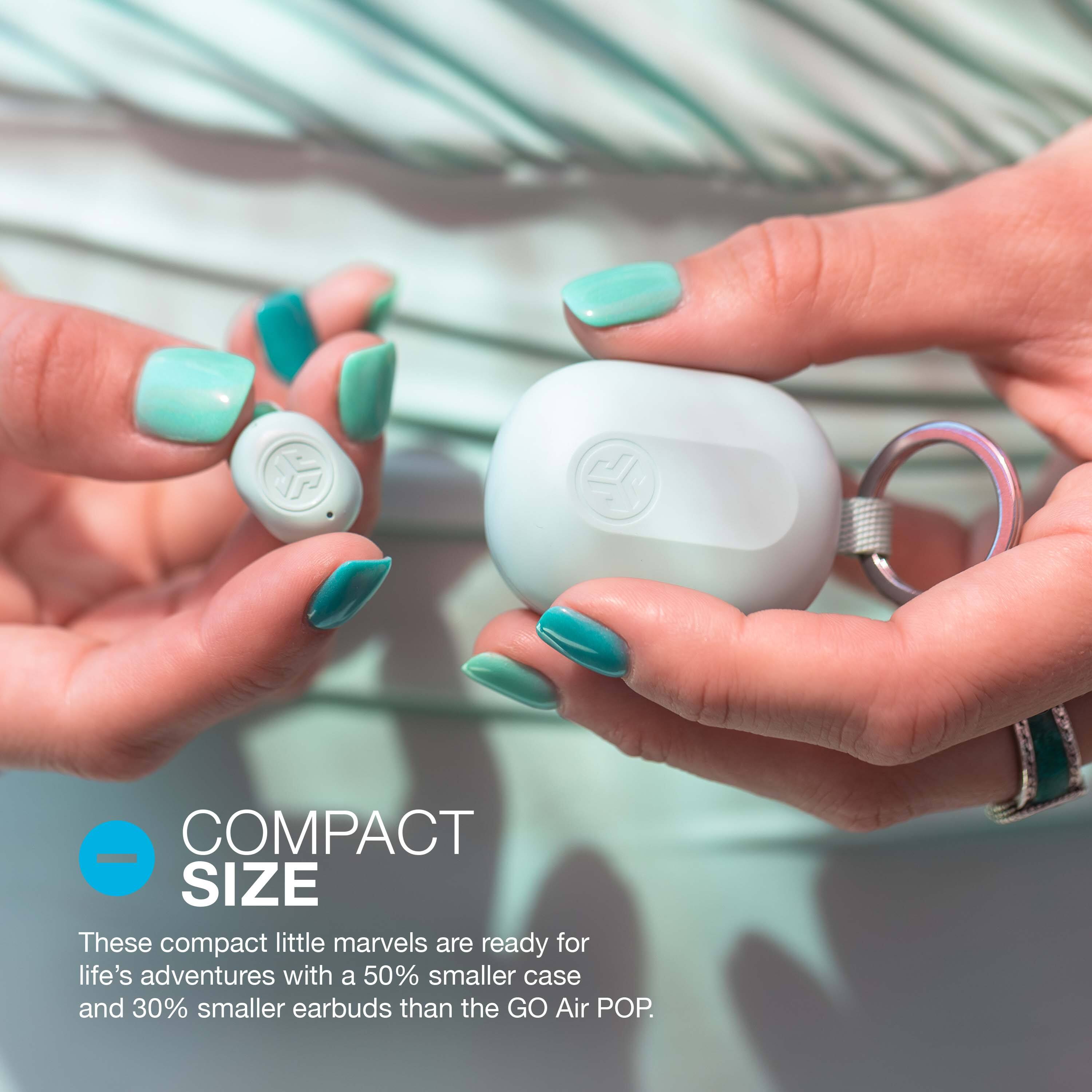 These compact little marvels are ready for life's adventures with a 50% smaller case and 30% smaller earbuds than the GO Air POP.