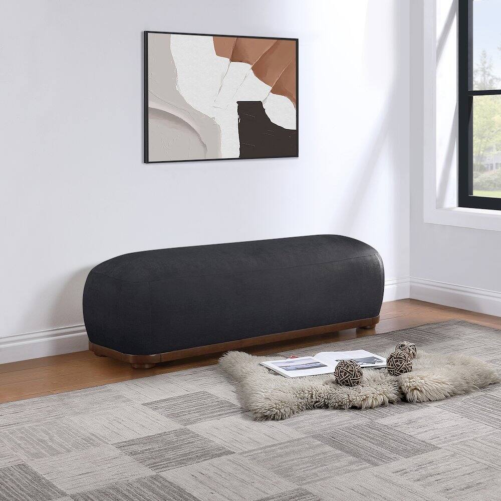 Alt View 1. Meridian Furniture - Calum Black Chenille Fabric Bench - Black.