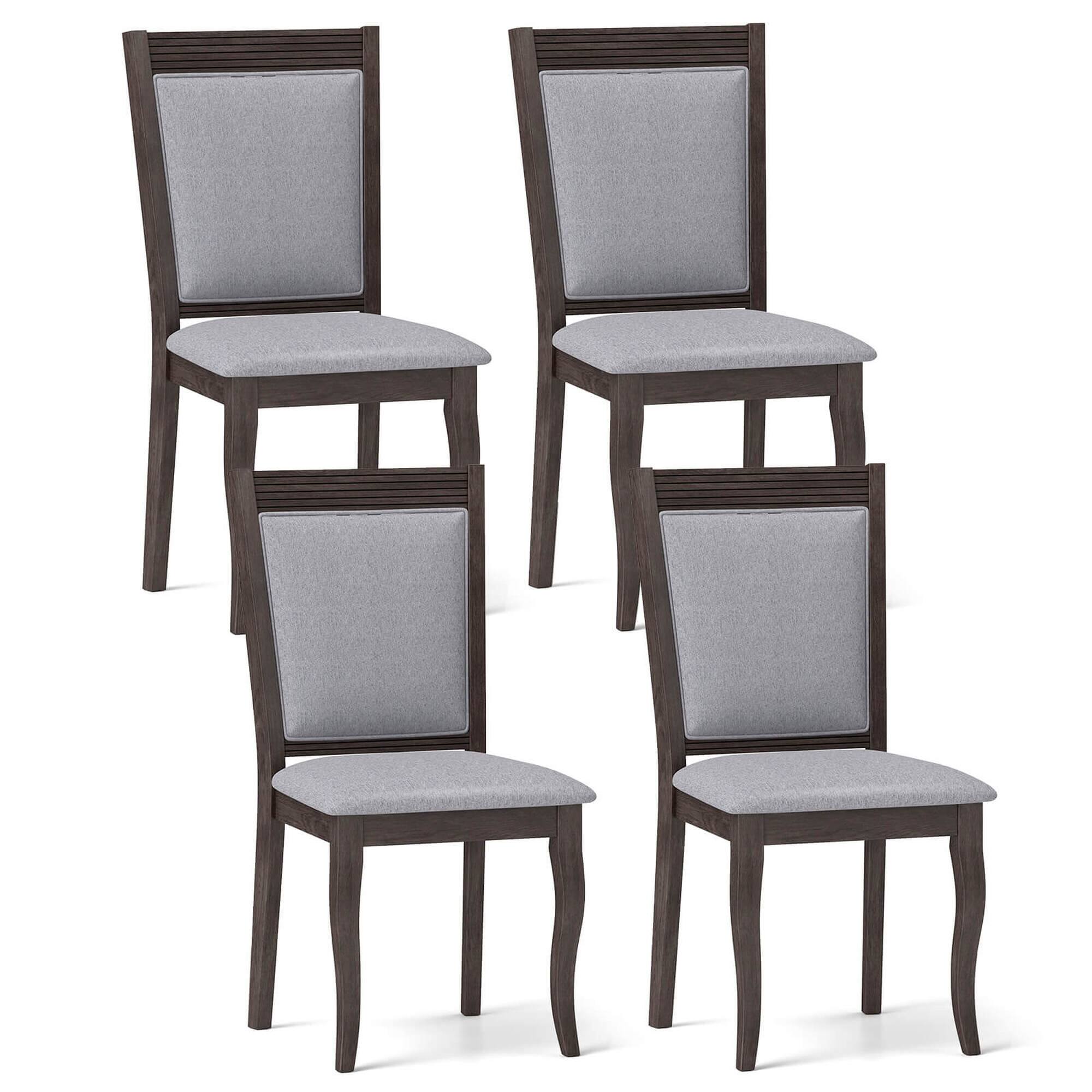 Front. Costway - Wood Dining Chairs Set of 4 with Rubber Wood Frame Padded Seat High Backrest - Brown.