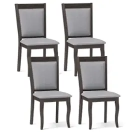 Costway - Wood Dining Chairs Set of 4 with Rubber Wood Frame Padded Seat High Backrest - Brown
