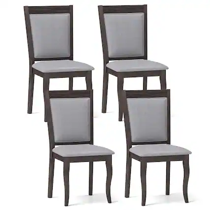 Front. Costway - Wood Dining Chairs Set of 4 with Rubber Wood Frame Padded Seat High Backrest - Brown.