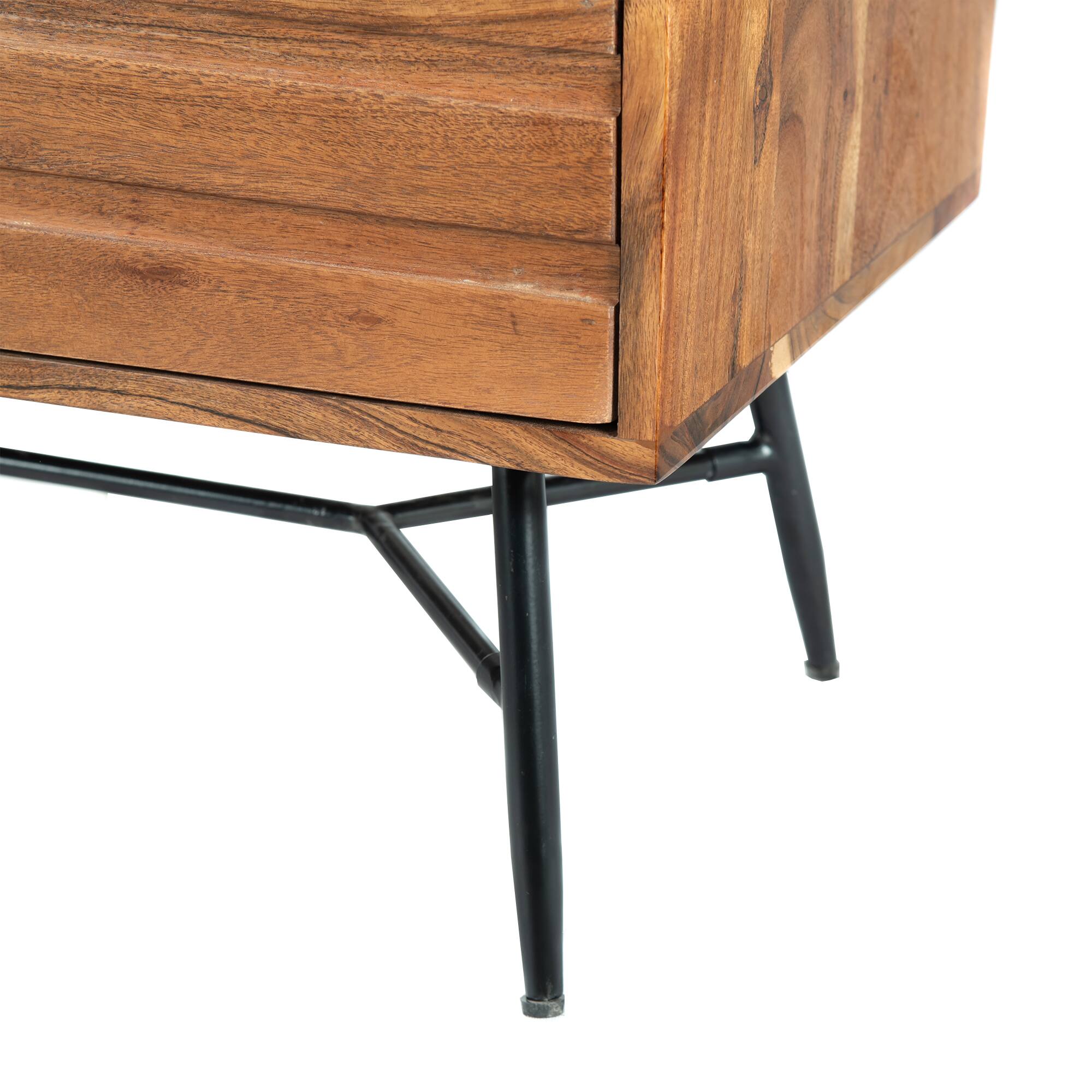 Alt View 2. Manhattan Lane - 2 Drawer Wooden Nightstand with Metal Angled Legs - Brown and Black.