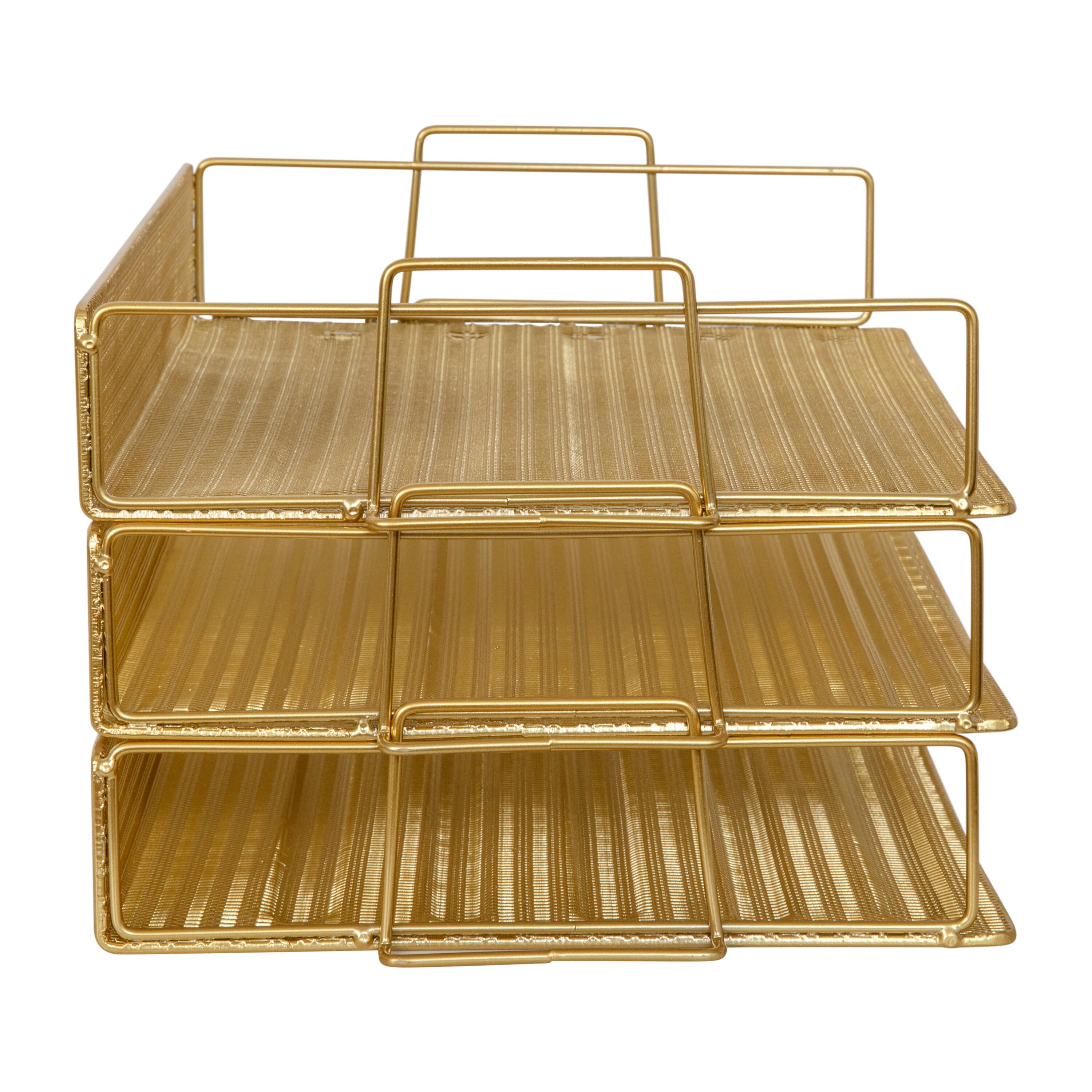 Alt View 18. Martha Stewart - Ryder Steel Mesh 3 Tier Stackable Desktop Organizer - Gold.