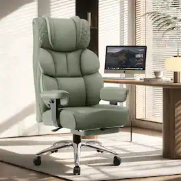 KERDOM - Large PU Leather Office Chair with Footrest, Ergonomic Wide Seat Comfy Executive High Back Reclining Desk Gaming Chair - Green