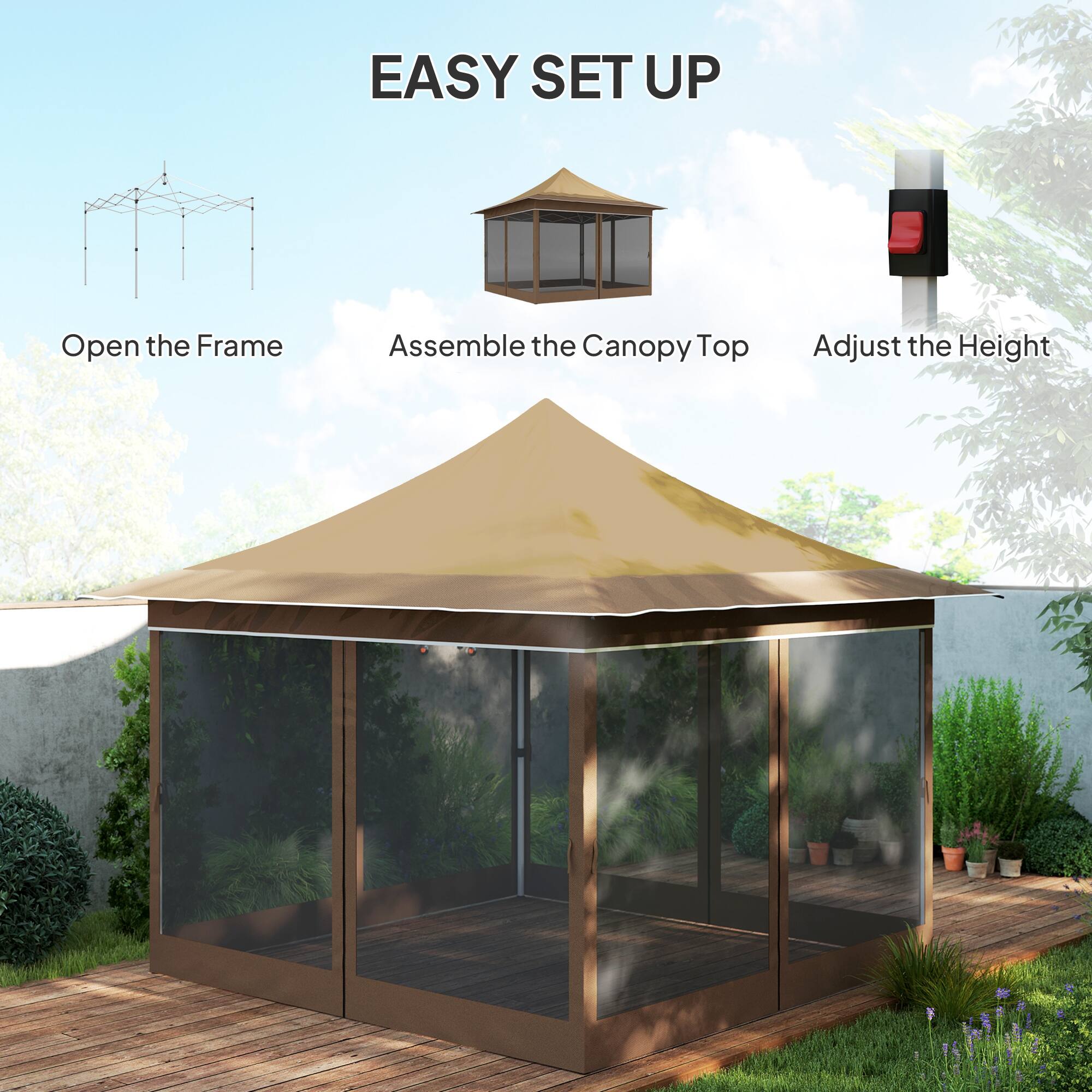 EASY SET UP

Open the Frame
Assemble the Canopy Top
Adjust the Height
