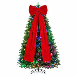RYHNUYNE - 6FT Pre-Lit Aspen Christmas Tree With 300 RGBW Multi-Color LED Lights and App Control, Large Bow - Green