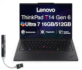 Lenovo - Upgraded - ThinkPad T14 Touchscreen Laptop 14.0 WUXGA Display (Ultra 7-255U, 16GB, 512GB SSD, Win 11 Pro) w/USB Hub - Black