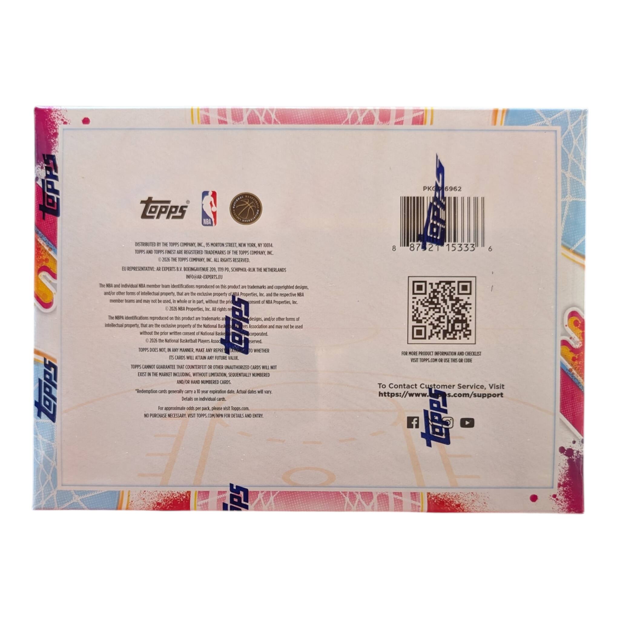 **Topps**

DISTRIBUTED BY THE TOPPS COMPANY, INC., 150 NORTH STREET, NEW YORK, NY 10013.

© 2020 THE TOPPS COMPANY, INC. ALL RIGHTS RESERVED.

EURO REPRESENTATIVE: TOPPS EUROPE B.V., RUPERTUSBOURG 26, 2517 JG, 'S-HOPEHOUT, THE NETHERLANDS.

The NBA and individual NBA member teams, logos, and other marks reproduced on this product are trademarks and copyrighted designs and other forms of intellectual property that are the exclusive property of NBA Properties, Inc., and the respective NBA member teams and may not be used without written consent of the National Basketball Association.

TOPPS DOES NOT OWN, MANUFACTURE, OR REPRESENT ANY PRODUCTS OTHER THAN THE PRODUCTS ON THIS CARD. TOPPS GUARANTEES THAT THE PRODUCTS ON THIS CARD WILL NOT EXIST IN THE MARKET, INCLUDING, WITHOUT LIMITATION, SEQUENTIALLY NUMBERED AND/OR HAND NUMBERED CARDS.

Redemption cards generally carry a 90 day update date. Actual dates vary. Details on individual cards.

To Contact Customer Service, Visit https://www.topps.com/support

PKG