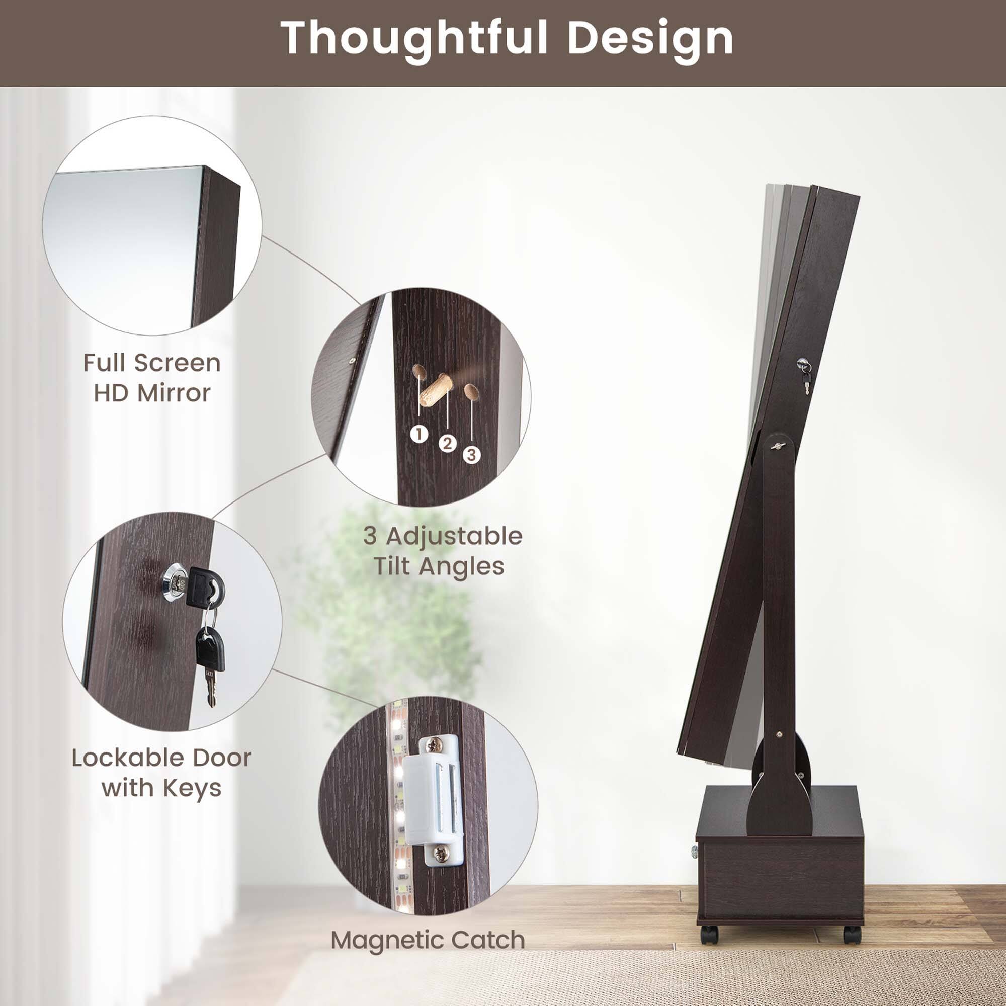 Thoughtful Design Full Screen HD Mirror 1 2 3 3 Adjustable Tilt Angles Lockable Door with Keys Magnetic Catch