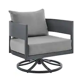 Armen Living - Menorca Outdoor Patio Swivel Rocking Chair in Gray Aluminum with Cushions - Dark Gray