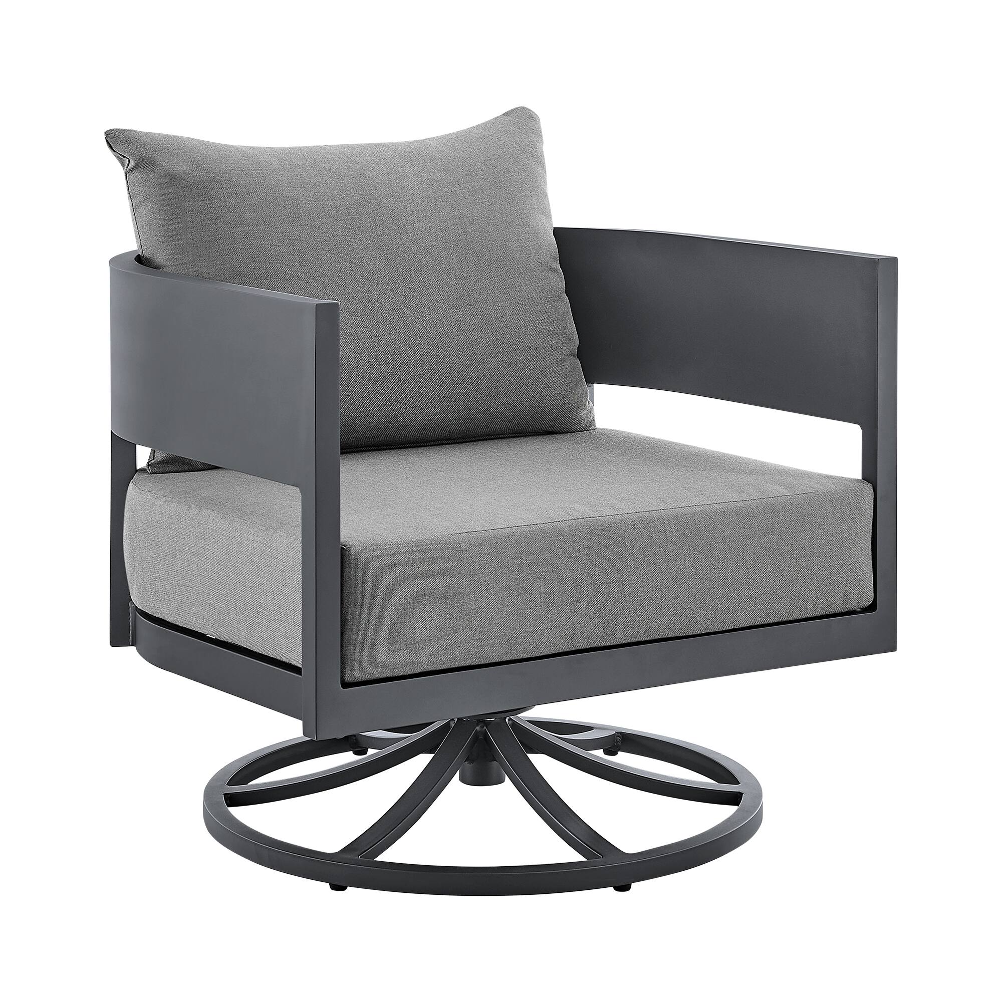 Front. Armen Living - Menorca Outdoor Patio Swivel Rocking Chair in Gray Aluminum with Cushions - Dark Gray.