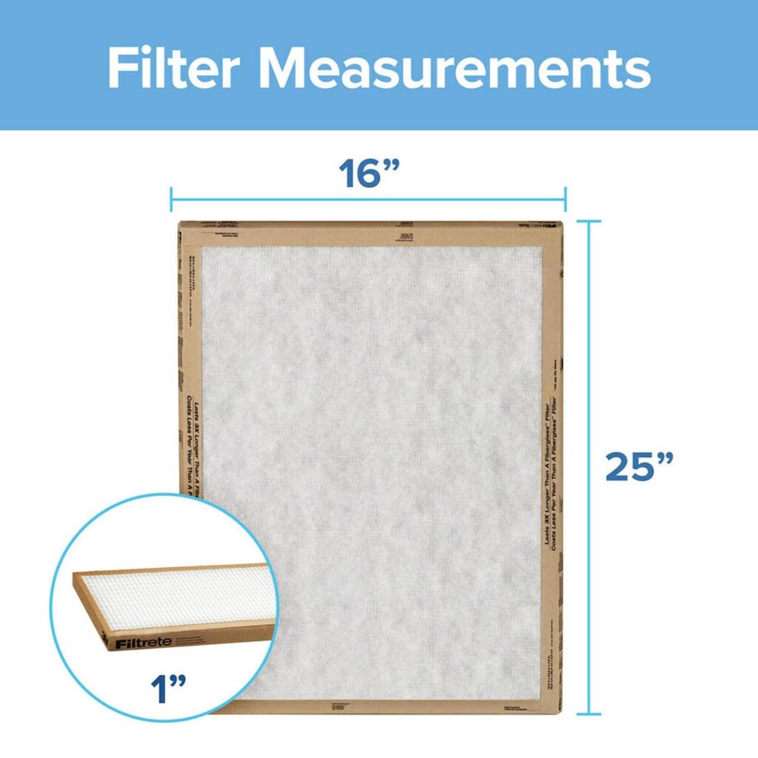 Filter Measurements  
16" x 25"  
Laste I: ~E Lanpar Yiear Than Pua a FO FEr Fibergiase"  
1"  
Phan Tun f I: I Loste Coate