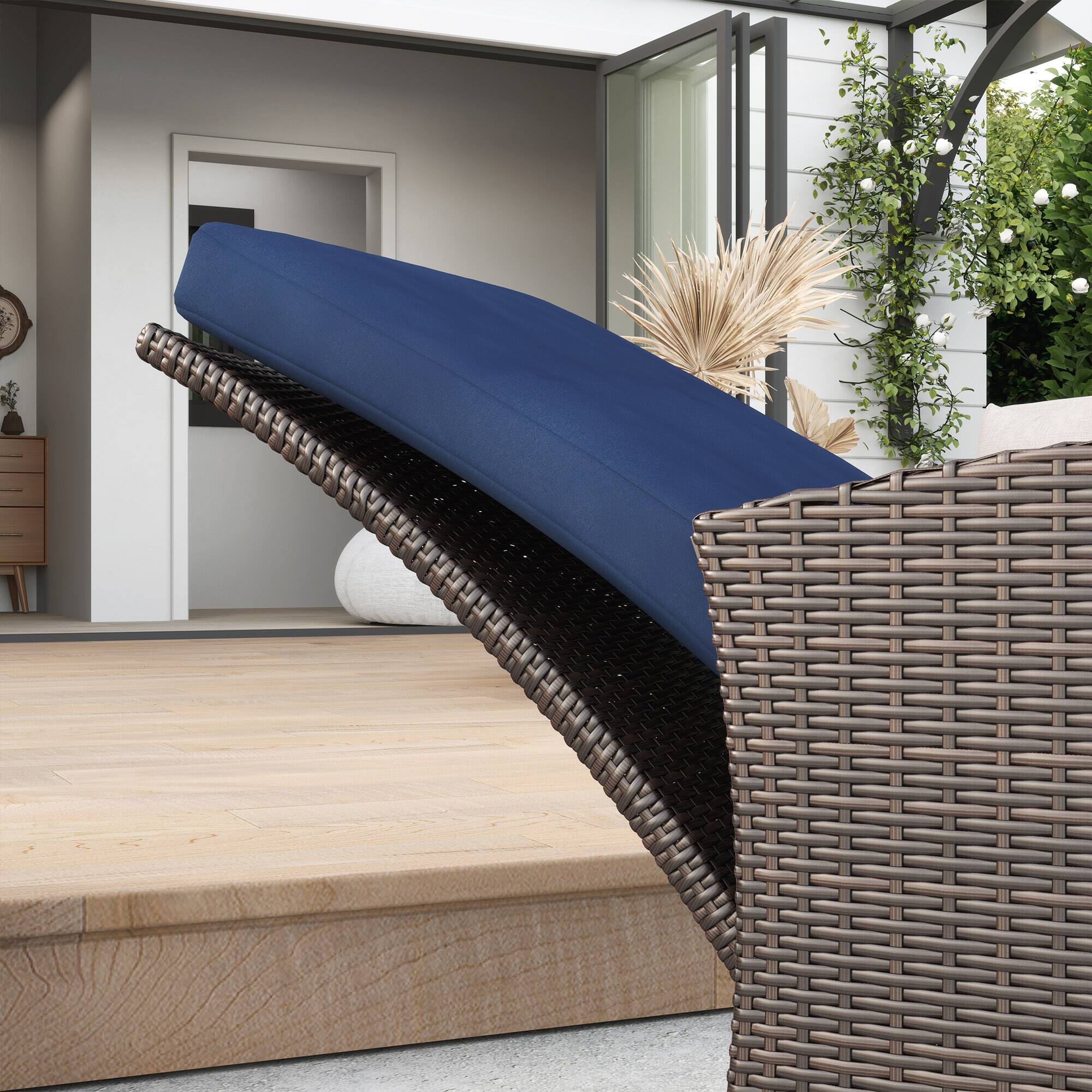 Alt View 8. Outsunny - Wicker Chair, Reclining Backrest, Lifting Footrest, 360° Rotating Basic, Water Resistant Cushions - Dark Blue.