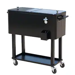 PULUZ - 80 QT Rolling Cooling Bins Ice Chest on Wheels Outdoor Stand Up Drink Cooler Cart for Party - Black