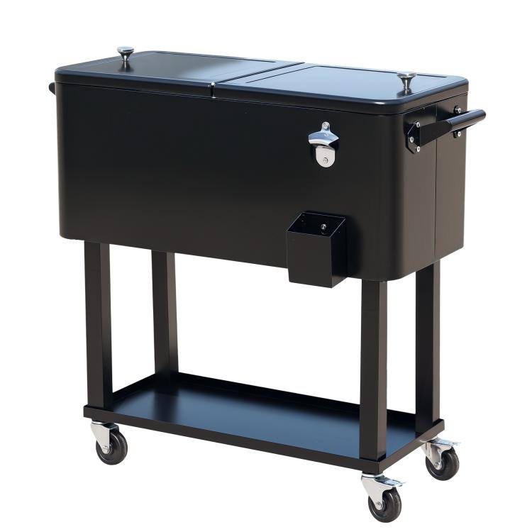 Front. PULUZ - 80 QT Rolling Cooling Bins Ice Chest on Wheels Outdoor Stand Up Drink Cooler Cart for Party - Black.