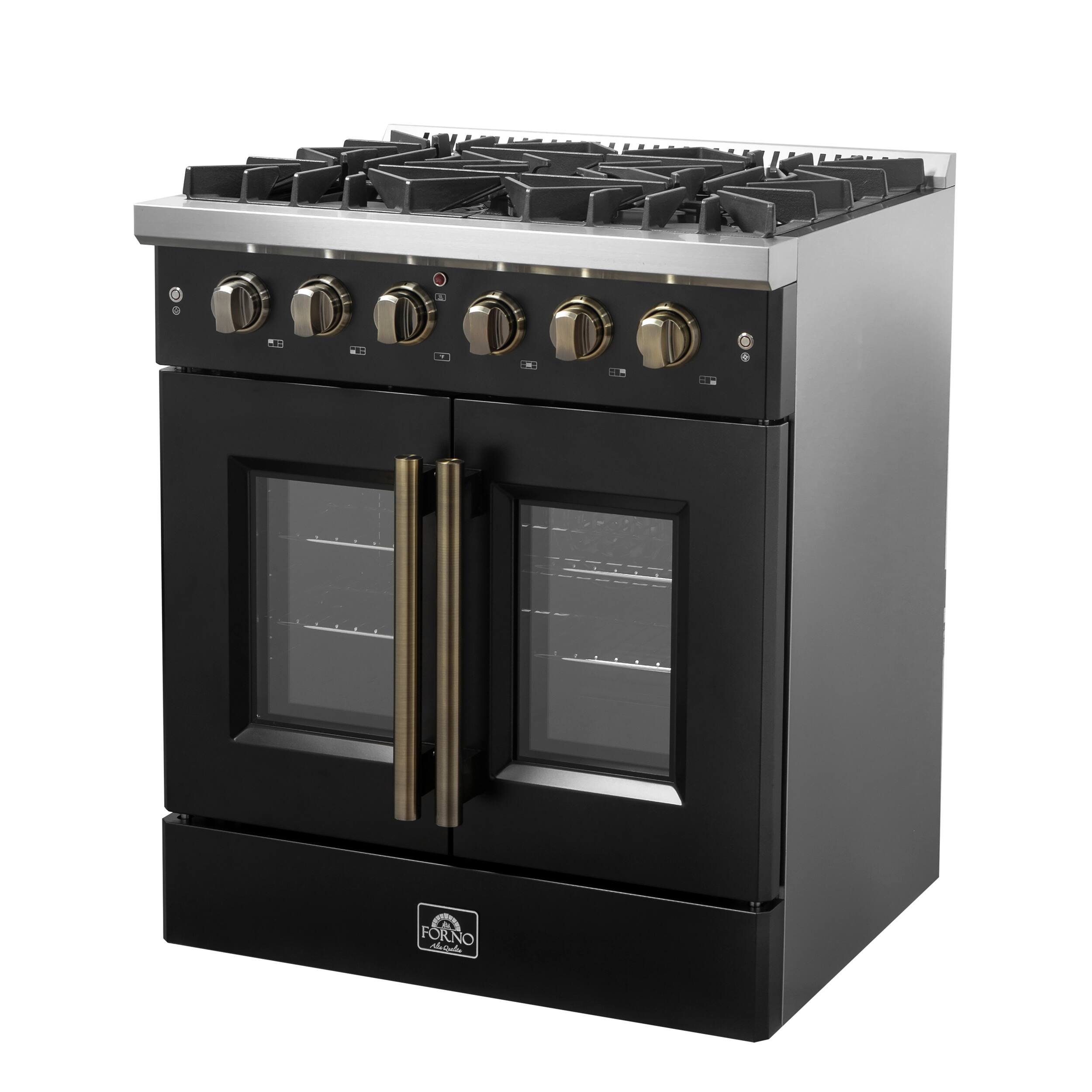Angle. Forno Appliances - Galiano 4.32 Cu. Ft. Freestanding Gas Convection Range with French Door Design - Black.