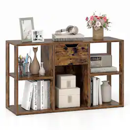 Costway - 5-Cube Bookcase Freestanding Bookshelf Modern Display Rack with 2 Anti-tipping Kits - Rustic Brown