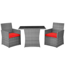Pefilos - 3 Pieces Patio Rattan Furniture Set with Cushioned Armrest Sofa, Space-Saving Outdoor Conversation Set - Red