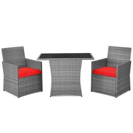Front. Pefilos - 3 Pieces Patio Rattan Furniture Set with Cushioned Armrest Sofa, Space-Saving Outdoor Conversation Set - Red.