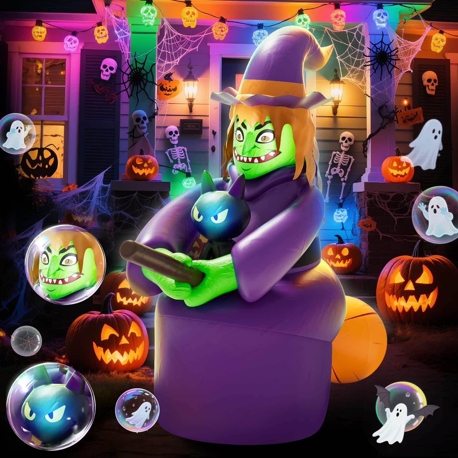Paradigms Interiors - 7ft Inflatables Outdoor Decoration Witch Bubbling Potion And Built-in Lights - purple