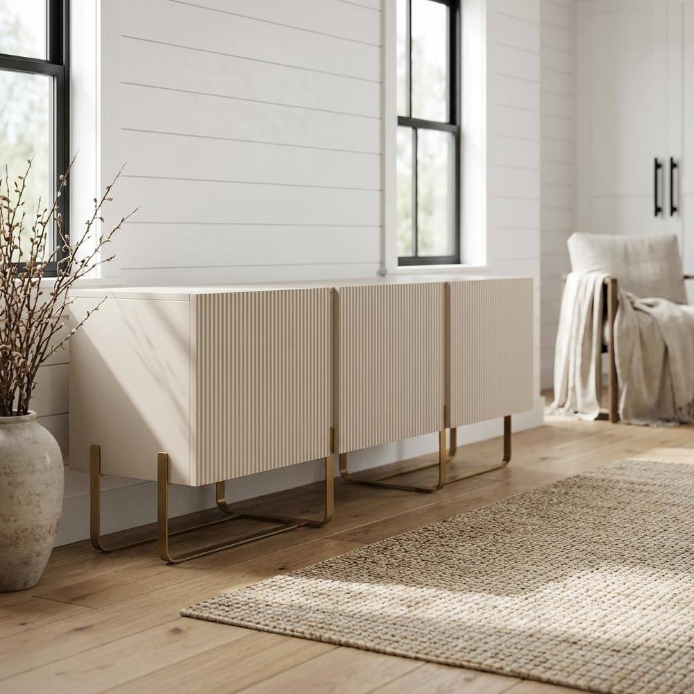 Alt View 1. Starlight Canyon Home - Beige Modern Wood TV Stand with 3 Cabinets for Living Room Storage - Black.